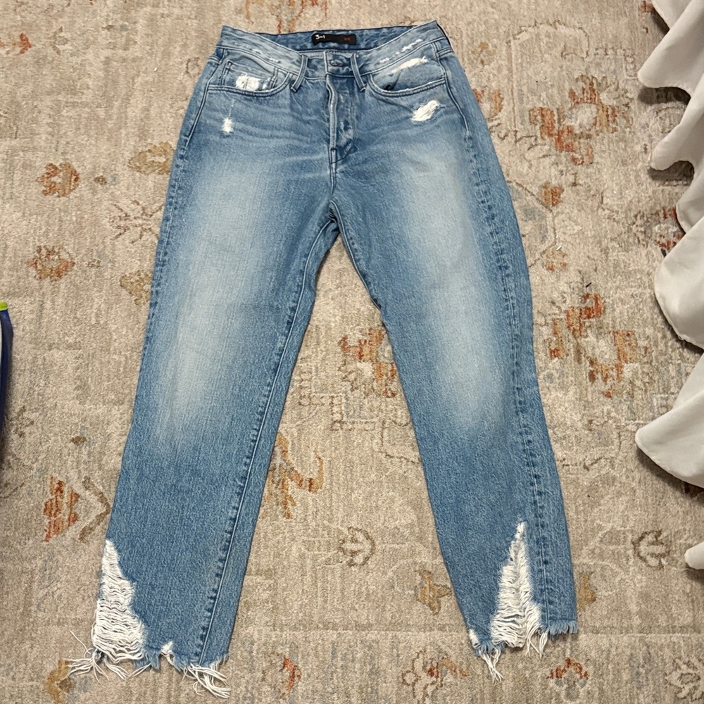 3x1 Distressed Light Blue Straight Leg Jeans